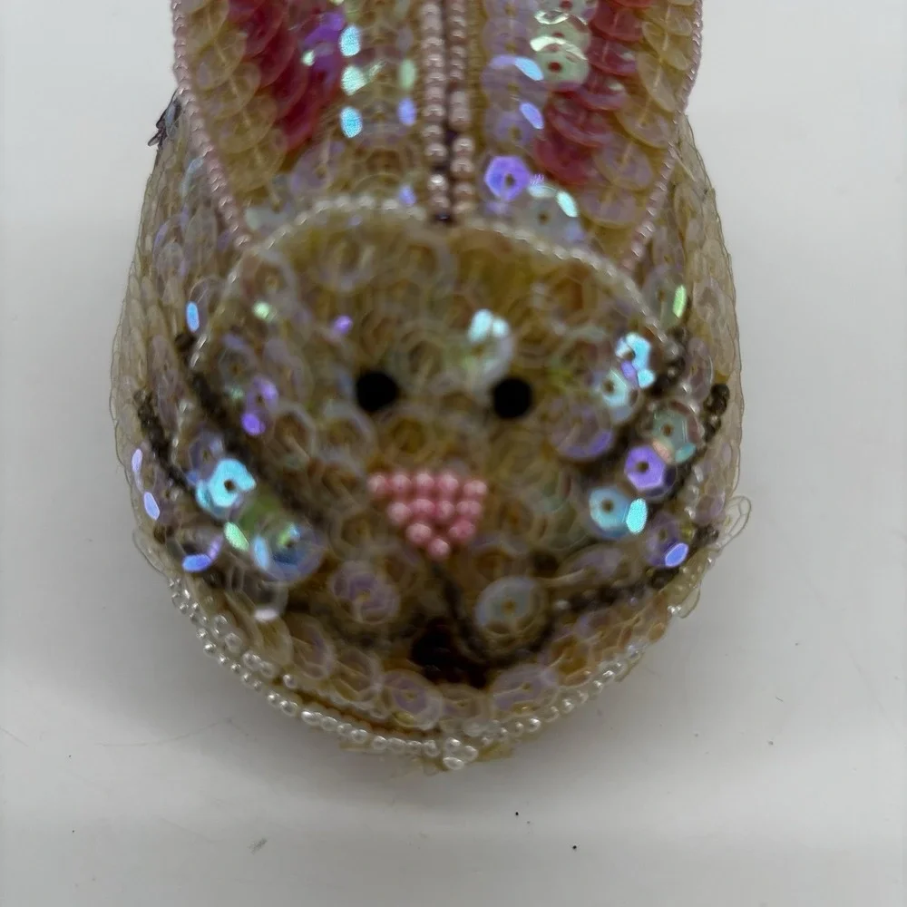 Sequin‎ Beaded Easter Bunny Shaped Like Egg Pink Multicolor Pink Cottagecore